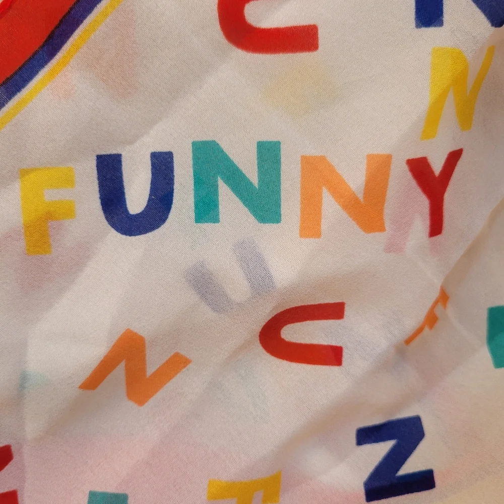 FUNNY! Italian Colorful Letterprint Scarf Vintage 1970s? ~ Cute ~ Teacher Comedy
